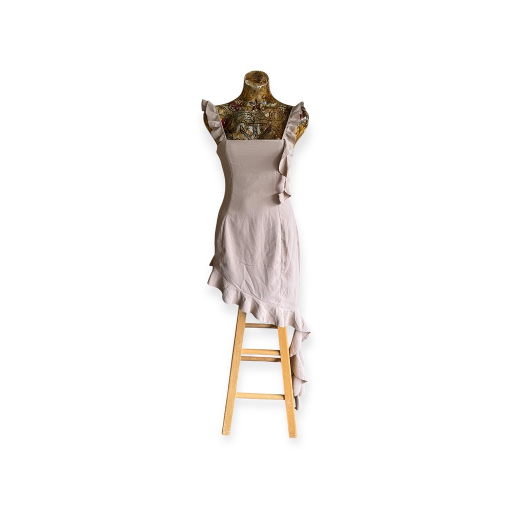 Meshki asymmetrical ruffle beige mini dress small new